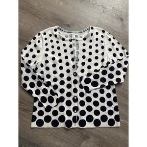 Christopher & Banks Women Polka Dot Cardigan White Navy Long Sleeve Button Front